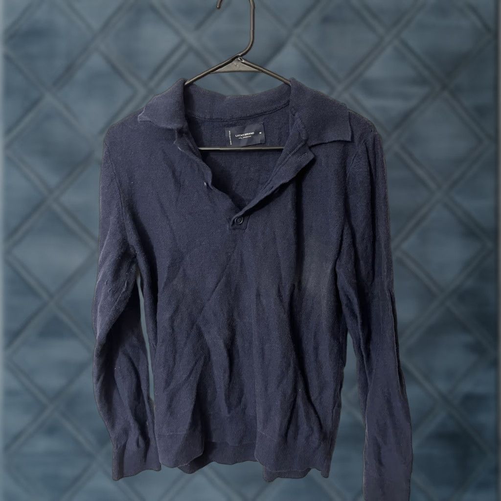 Lucky Brand Lucky Brand Polo Sweater Adult Med Navy Nylon Cashmere Blend Knit Pullover Men Size US M / EU 48-50 / 2 - 1 Thumbnail