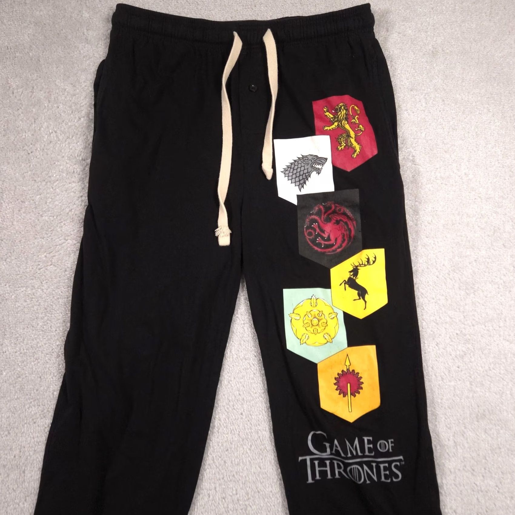 Vintage Game of Thrones Pajama Pants Mens Small Black House Sigils Lounge Sleepwear Size US 29 - 3 Thumbnail