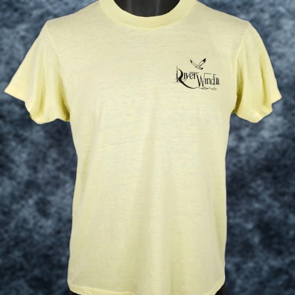 Hanes VINTAGE Hanes River Wind Wallyball T Shirt Mens Medium 80s Volleyball Made In USA Yellow 50/50 Crew Neck Short Sleeve Graphic Tee Mens Size US M / EU 48-50 / 2 - 1 Thumbnail