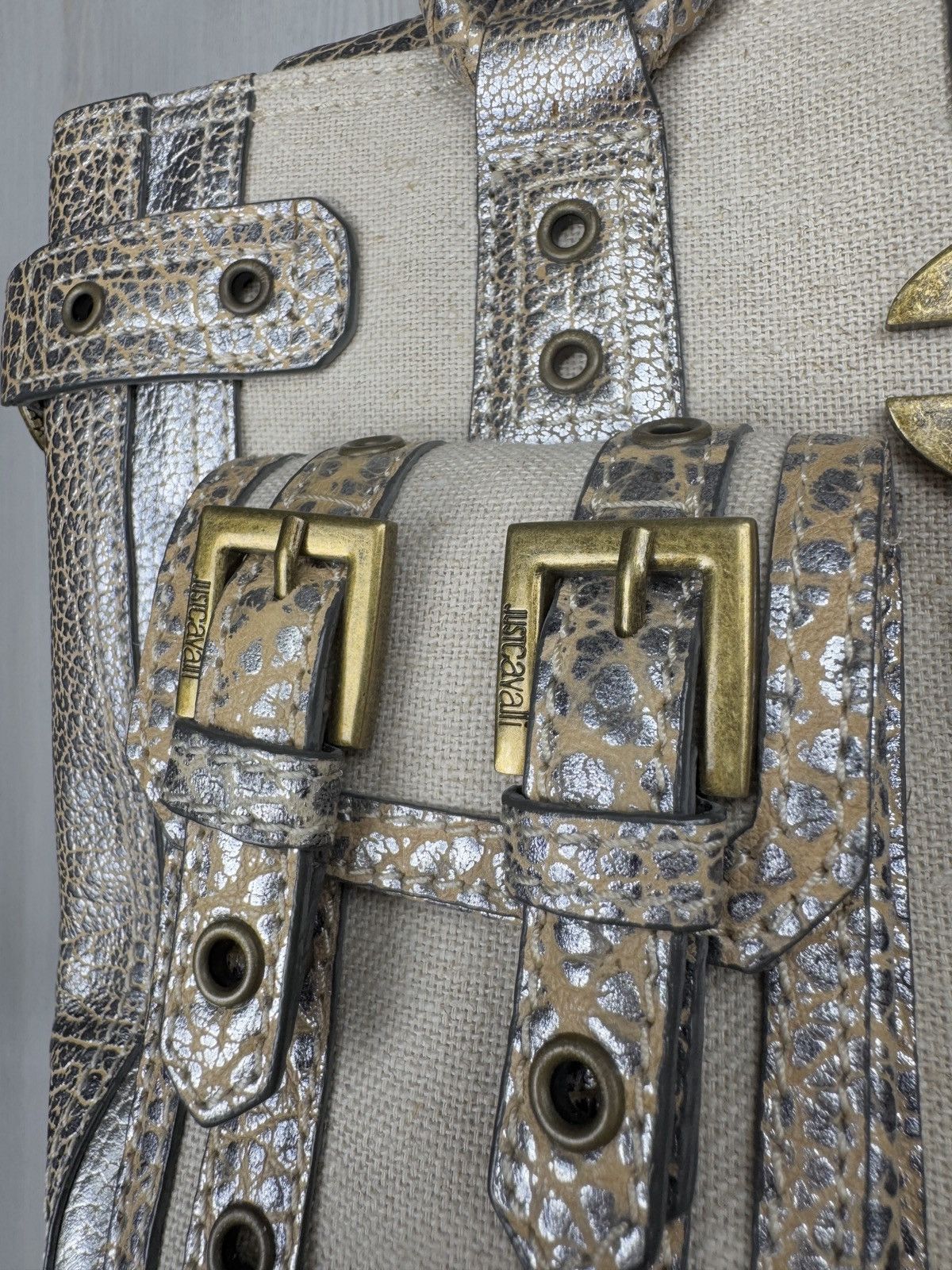 Just Cavalli Just Cavalli Juta Leather Beige Silver Simonella handle bag Size ONE SIZE - 3 Thumbnail