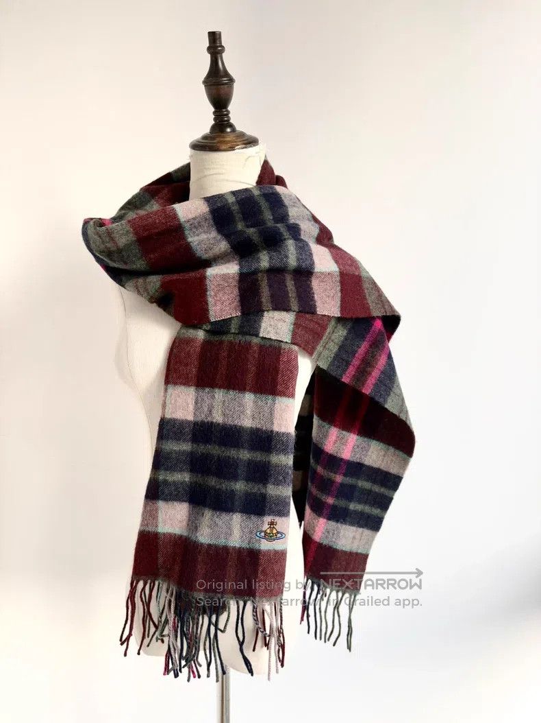 Vivienne Westwood Vivienne Westwood Pink Blue Plaid Marked Saturn Scarf Size ONE SIZE - 1 Thumbnail