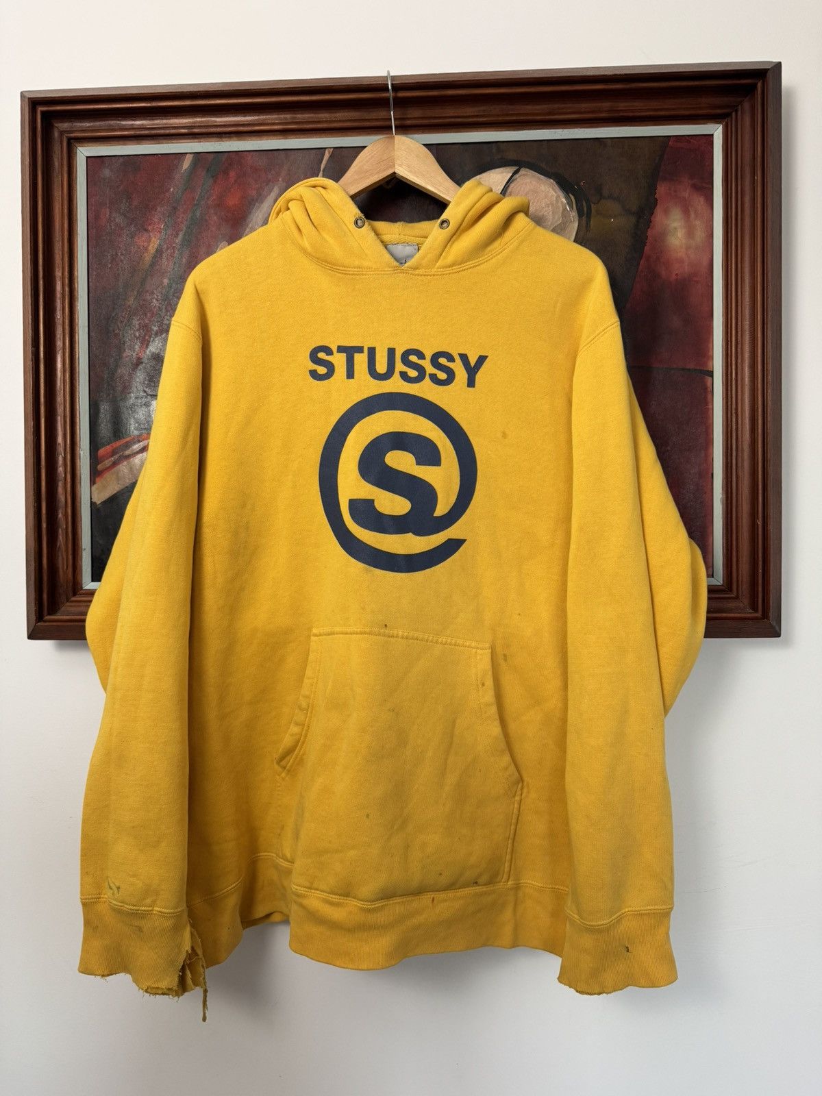 Stussy 💥90s STUSSY BIG LOGO YELLOW HOODIE DISTRESSED WASHED SKATE Size US M / EU 48-50 / 2 - 1 Thumbnail