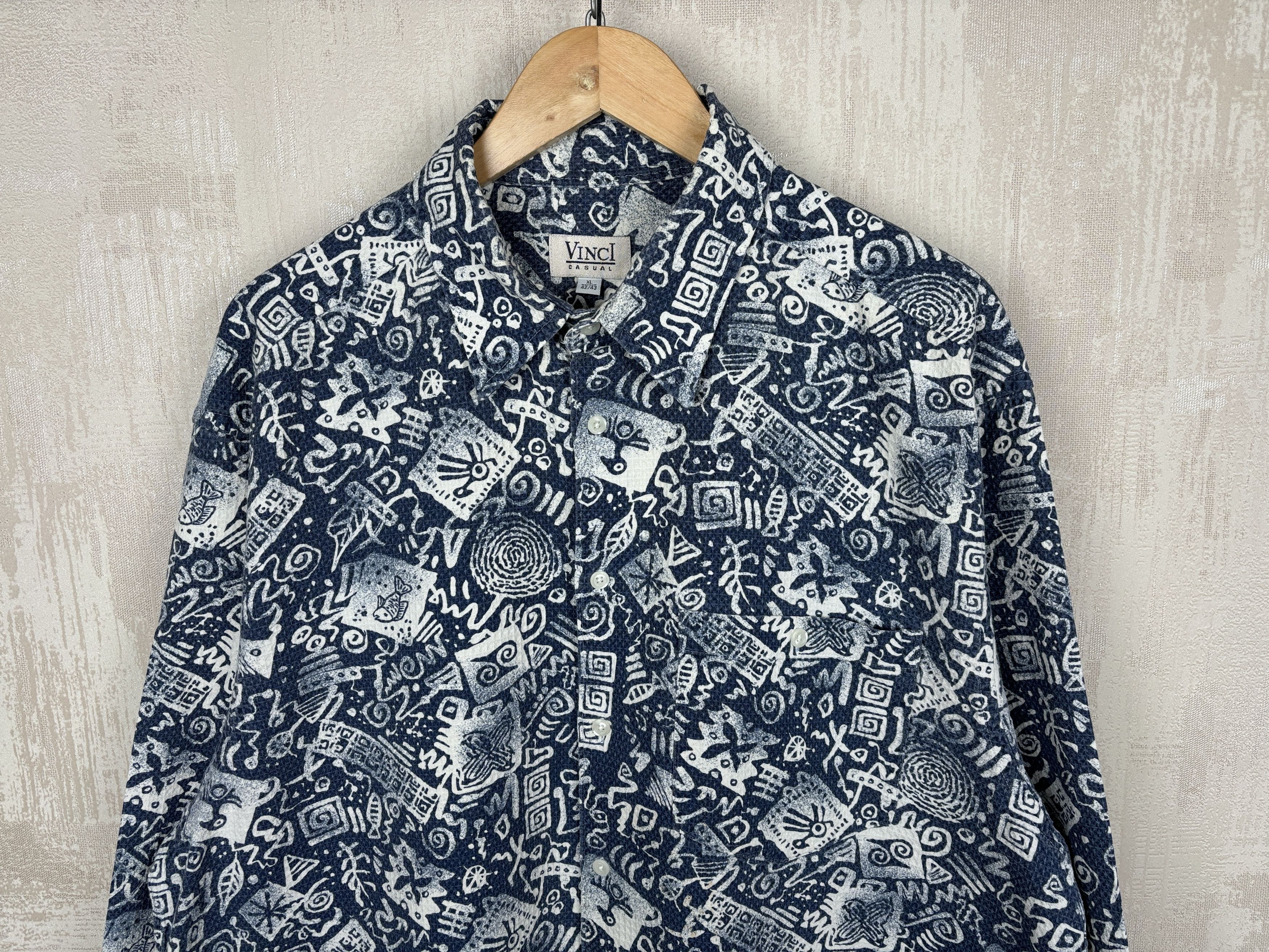 Vintage 90's Vinci Casual Abstract Navajo Style Long Sleeve Shirt Size US XL / EU 56 / 4 - 4 Thumbnail