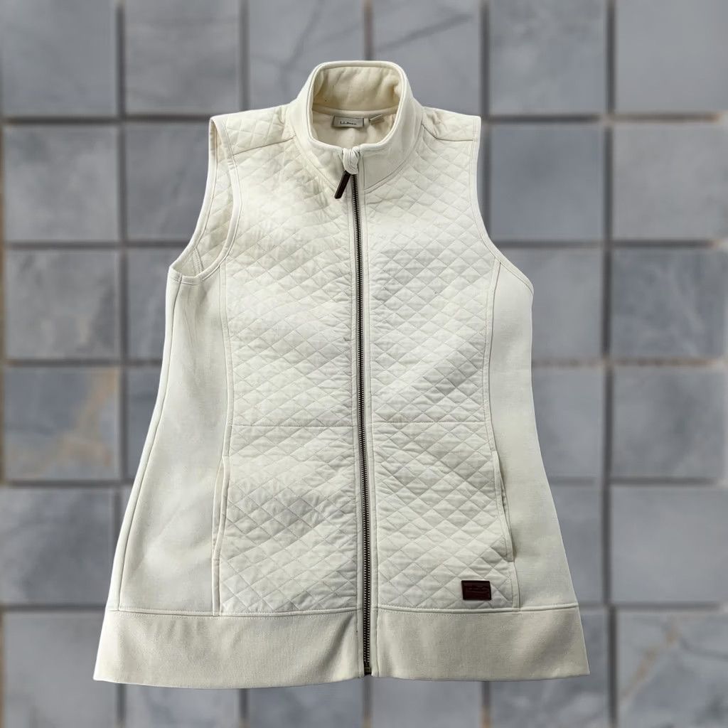 Vintage L.L. Bean Quilted Vest Womens M Ivory Warm Soft Fleece Lined Zip Up Vintage No Size M / US 6-8 / IT 42-44 - 1 Thumbnail