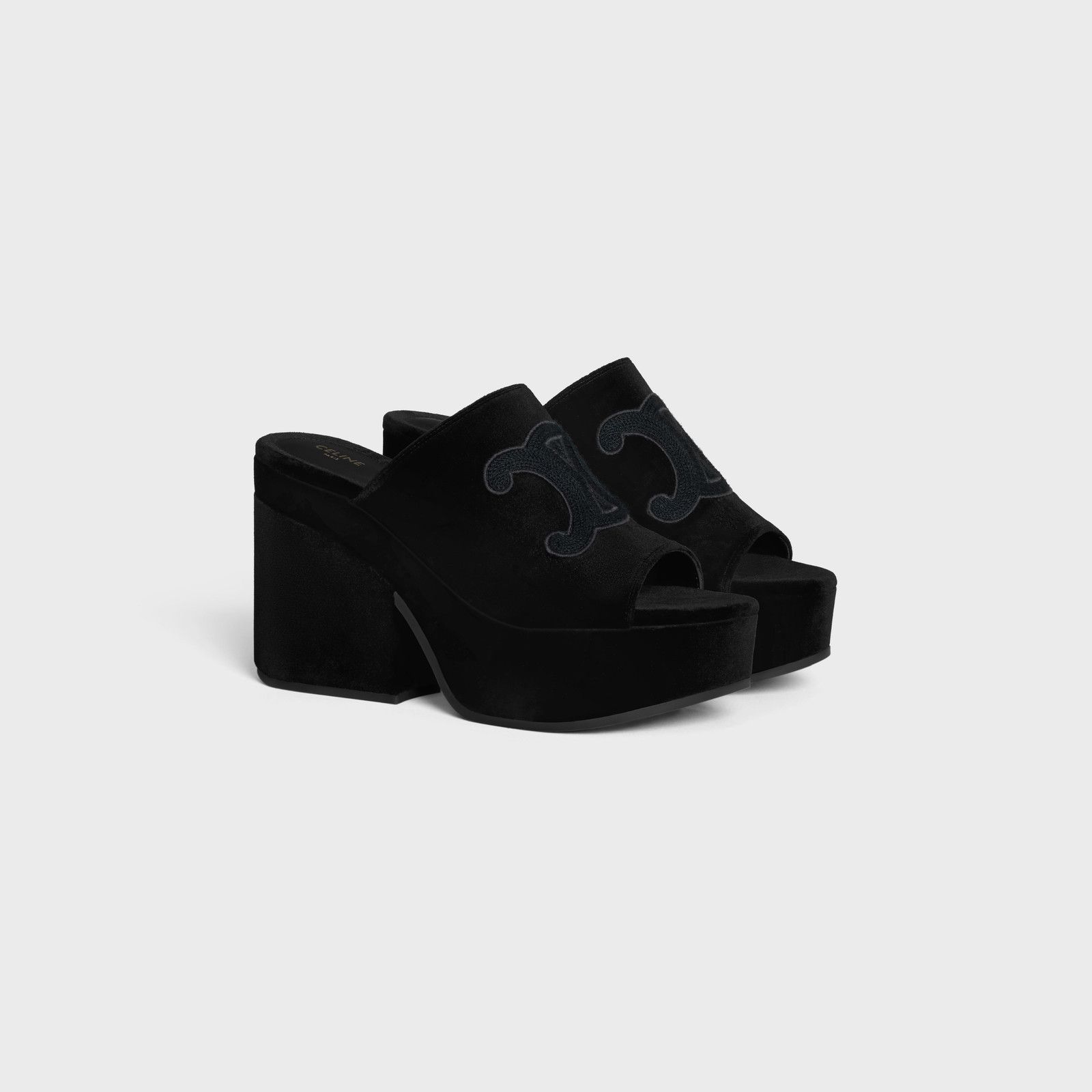 Celine o1bcso1str0526 358062175C Velvet Elena Platform Mules Black Size US 11 / IT 41 - 2 Thumbnail
