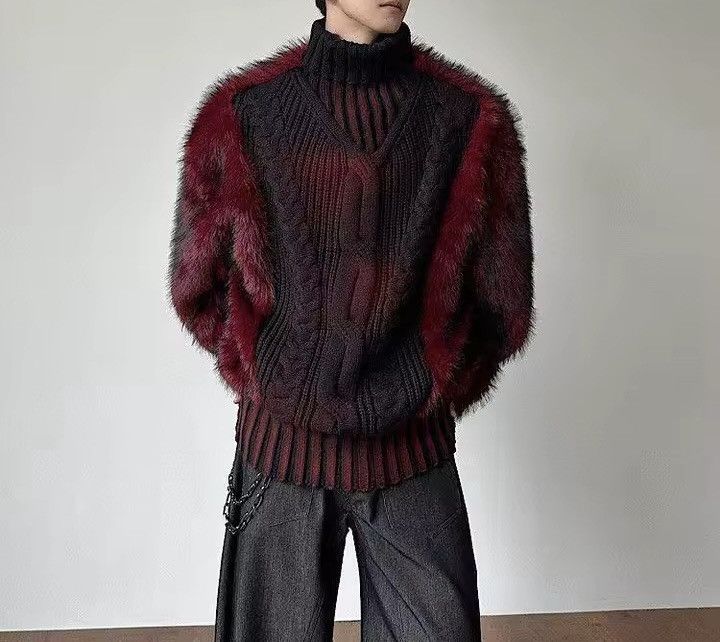 Other Avant Garde Black & Red Warm Fur Fluffy Sweater Jacket Y2k Size US L / EU 52-54 / 3 - 4 Thumbnail