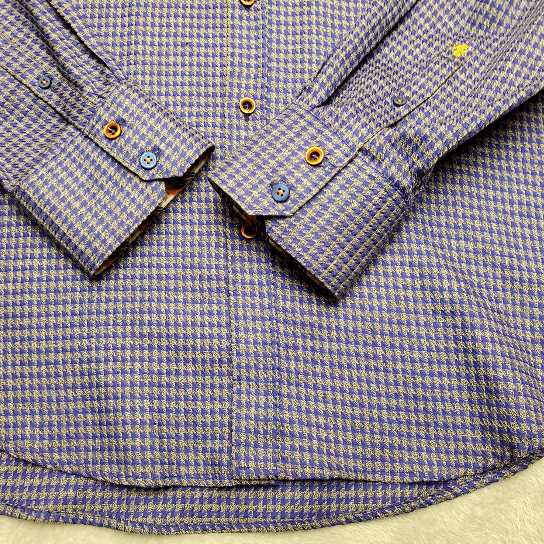 Robert Graham Robert Graham Shirt Mens XL Blue Gray Houndstooth Flip Cuff Casual Size US XL / EU 56 / 4 - 4 Thumbnail