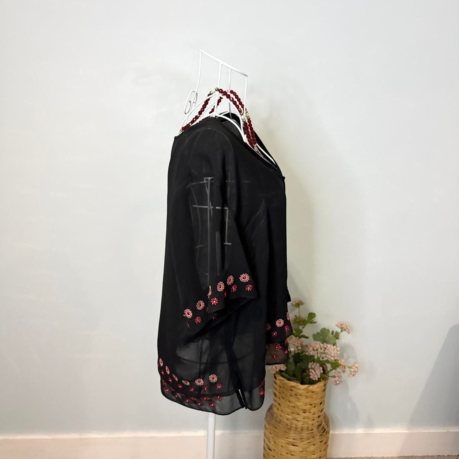 Other black & red vintage 90s sheer embroidered pull over top Size M / US 6-8 / IT 42-44 - 4 Thumbnail