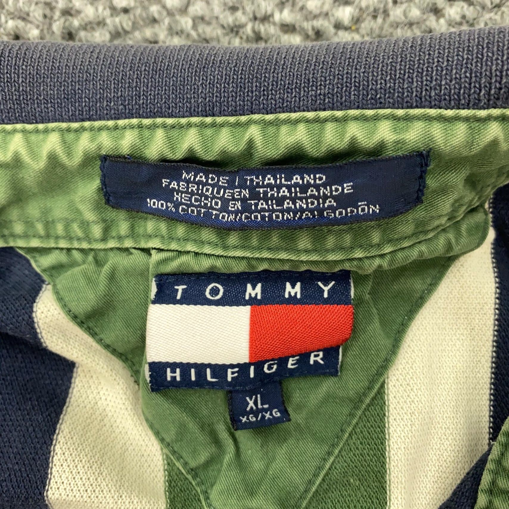 Tommy Hilfiger VINTAGE Tommy Hilfiger Polo Shirt Mens XL Green Navy Striped Crest 90s Casual Size US XL / EU 56 / 4 - 5 Thumbnail