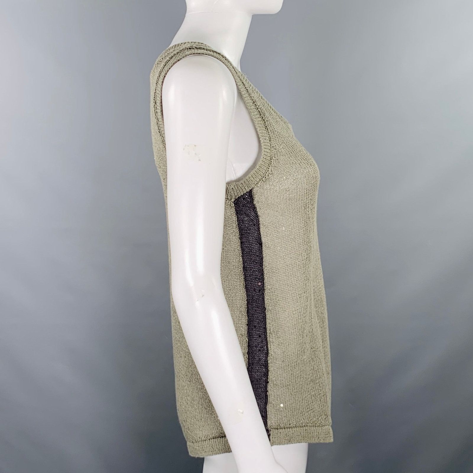 Brunello Cucinelli S Green Sage Linen Blend Knit Sleeveless Casual Top Size S / US 4 / IT 40 - 2 Thumbnail