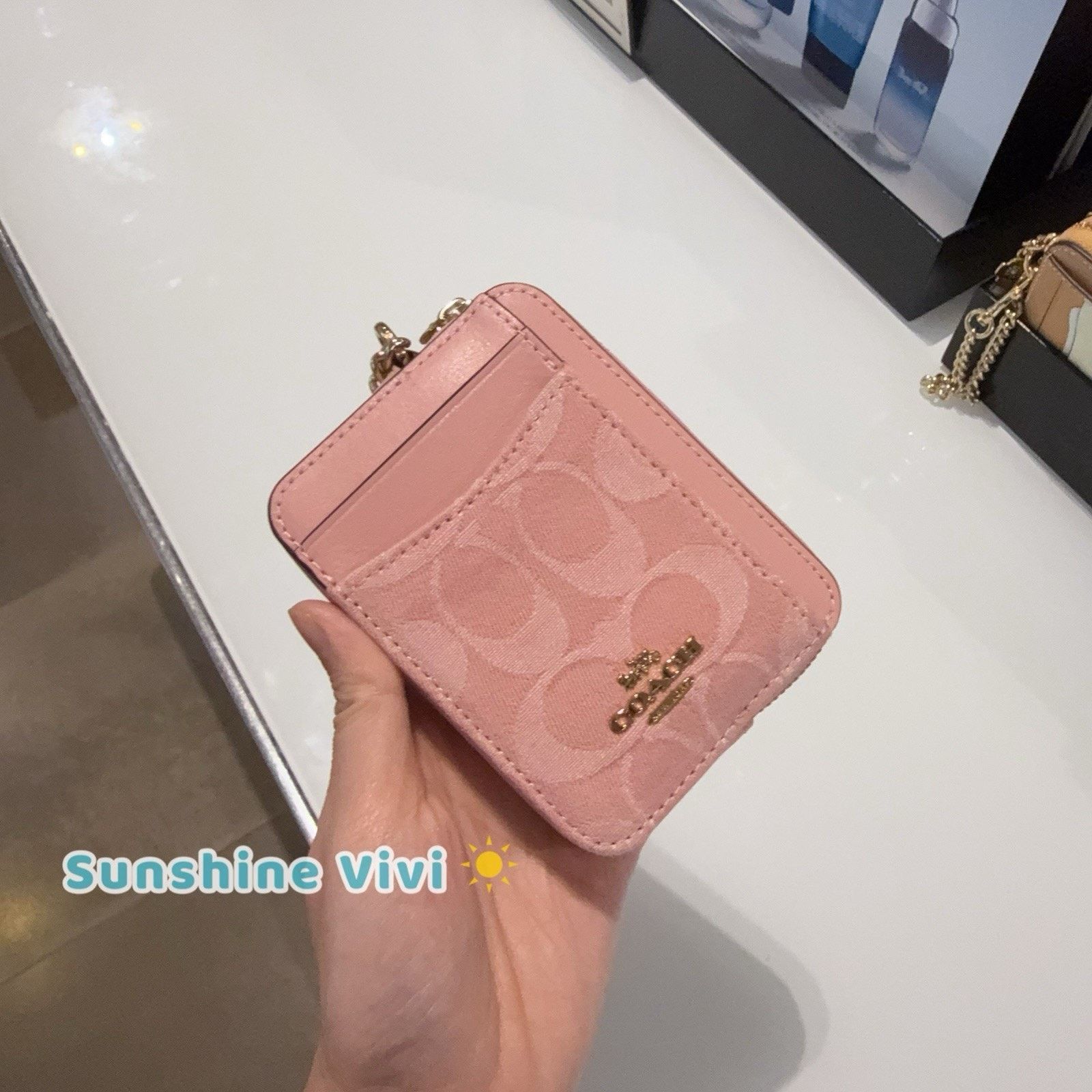 Coach NWT Coach Zip Card Case Charm CFA35 denim/Gold/Light Pink Size ONE SIZE - 3 Thumbnail