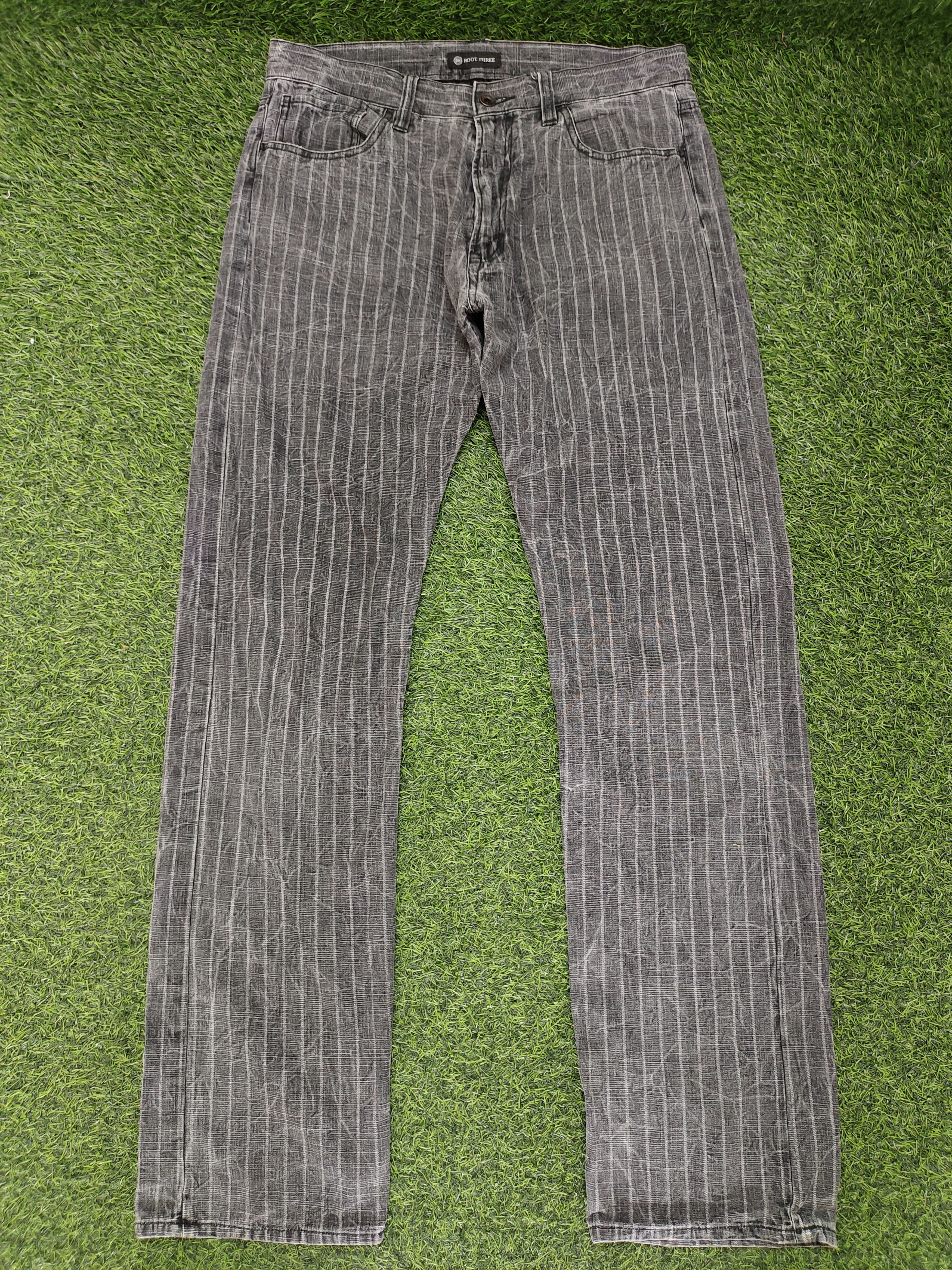 Vintage Root Three Japan Black Faded Striped Denim Pants