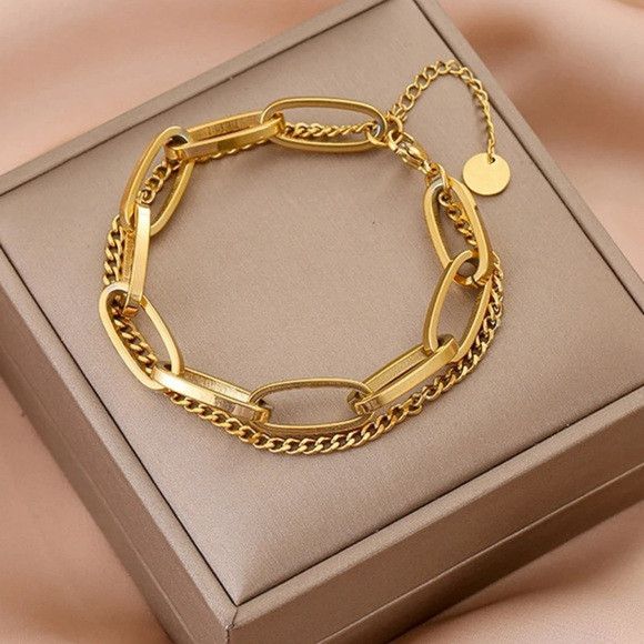 Other Women Stainless Steel Double Layer Chain Bracelet Size ONE SIZE - 2 Thumbnail