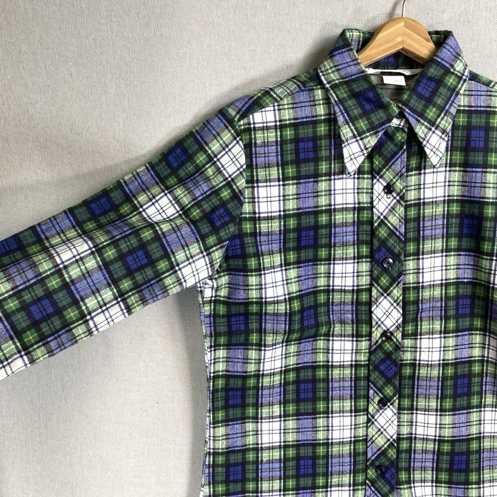 Vintage VINTAGE Montgomery Ward Flannel Shirt Mens XS Blue Cotton Plaid 70s 70s Printed Button-Up Long Sleeve Size US XS / EU 42 / 0 - 4 Thumbnail