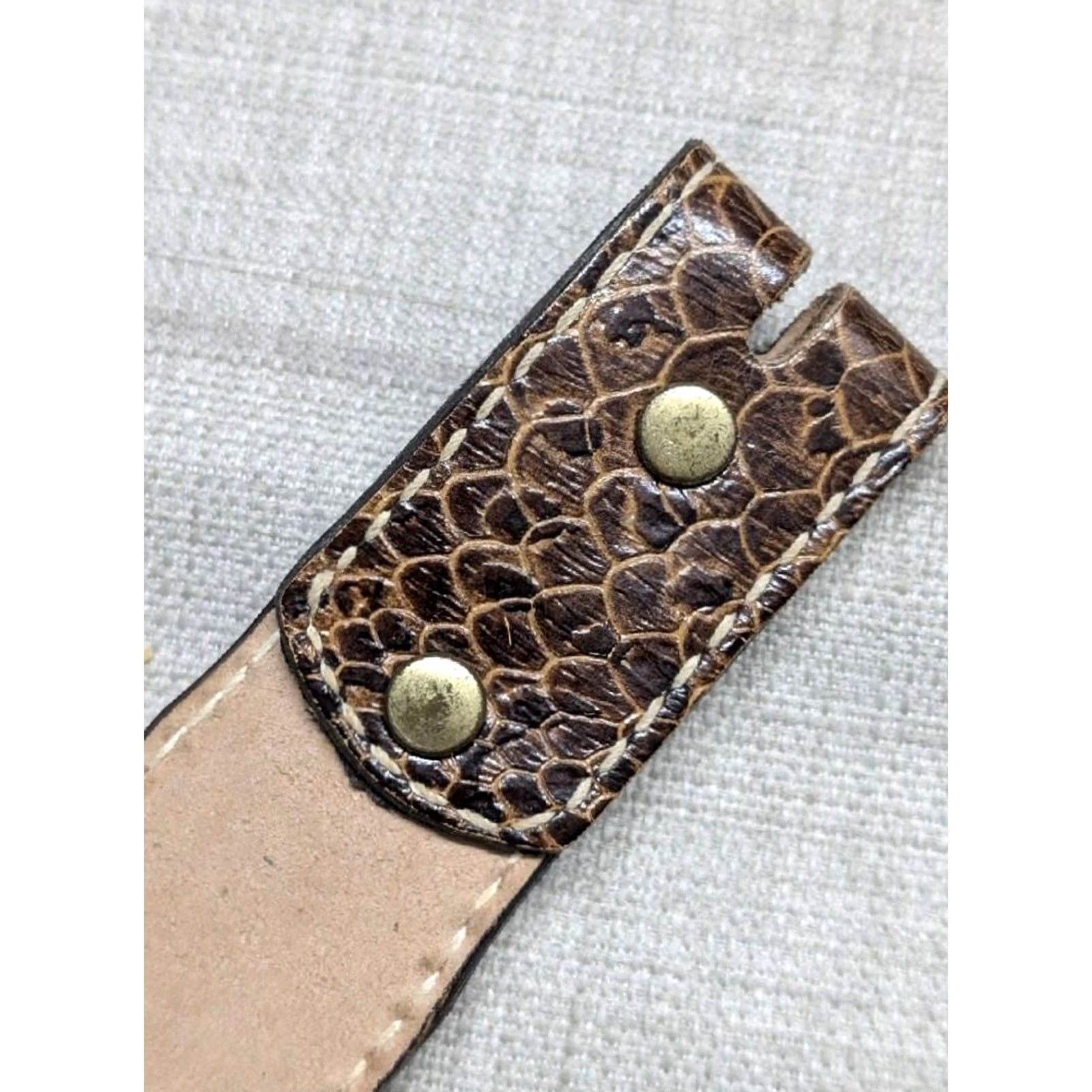 Vintage VINTAGE Torel Western Belt Men 34 Snakeskin Embossed Buckle USA Made Cowhide Leather Brown Belt Width 1-5/8" Cowboy Rodeo Southwestern Men's Size 34 - 6 Thumbnail
