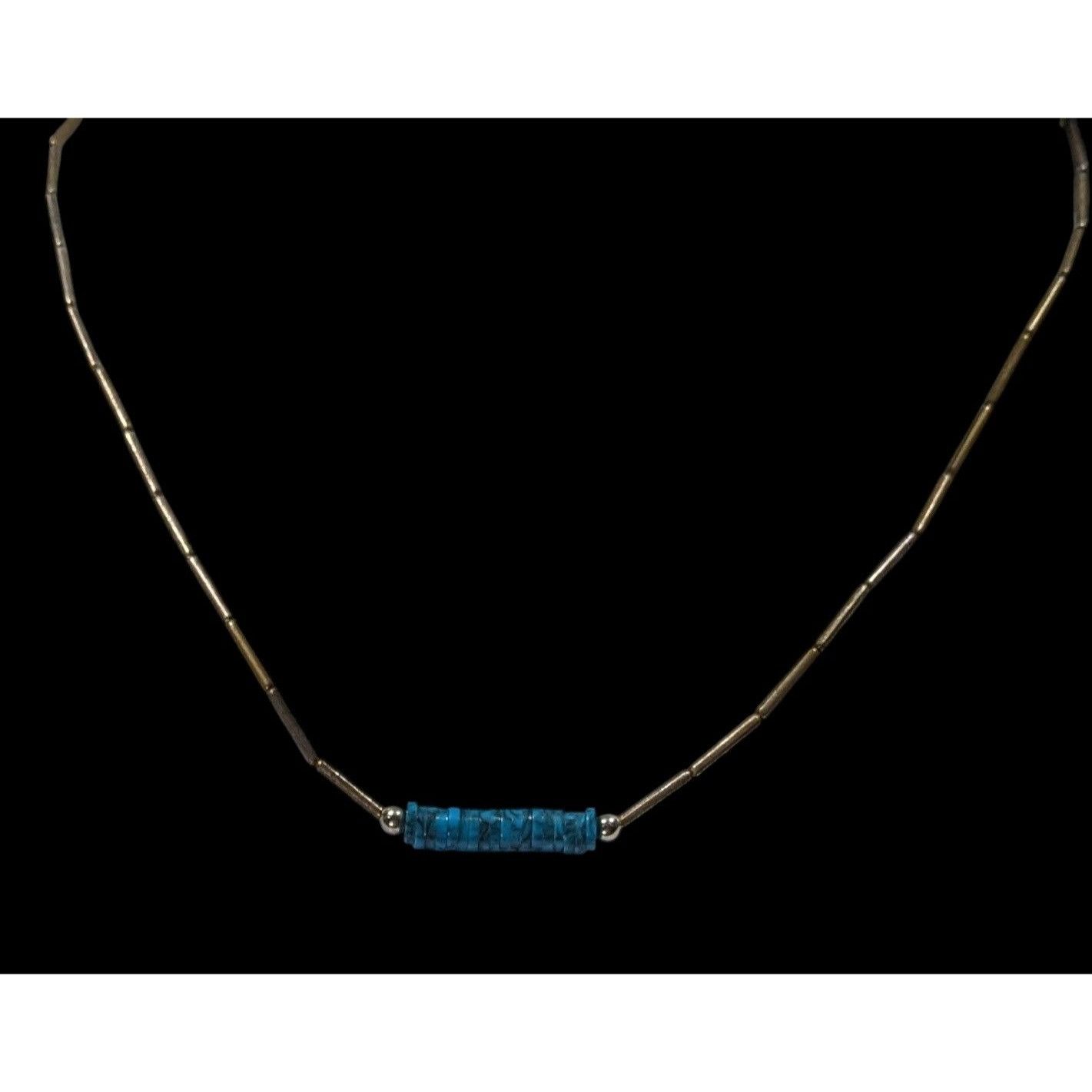Handmade Vintage Native Liquid Silver And Turquoise Beaded Necklace Size ONE SIZE - 2 Thumbnail