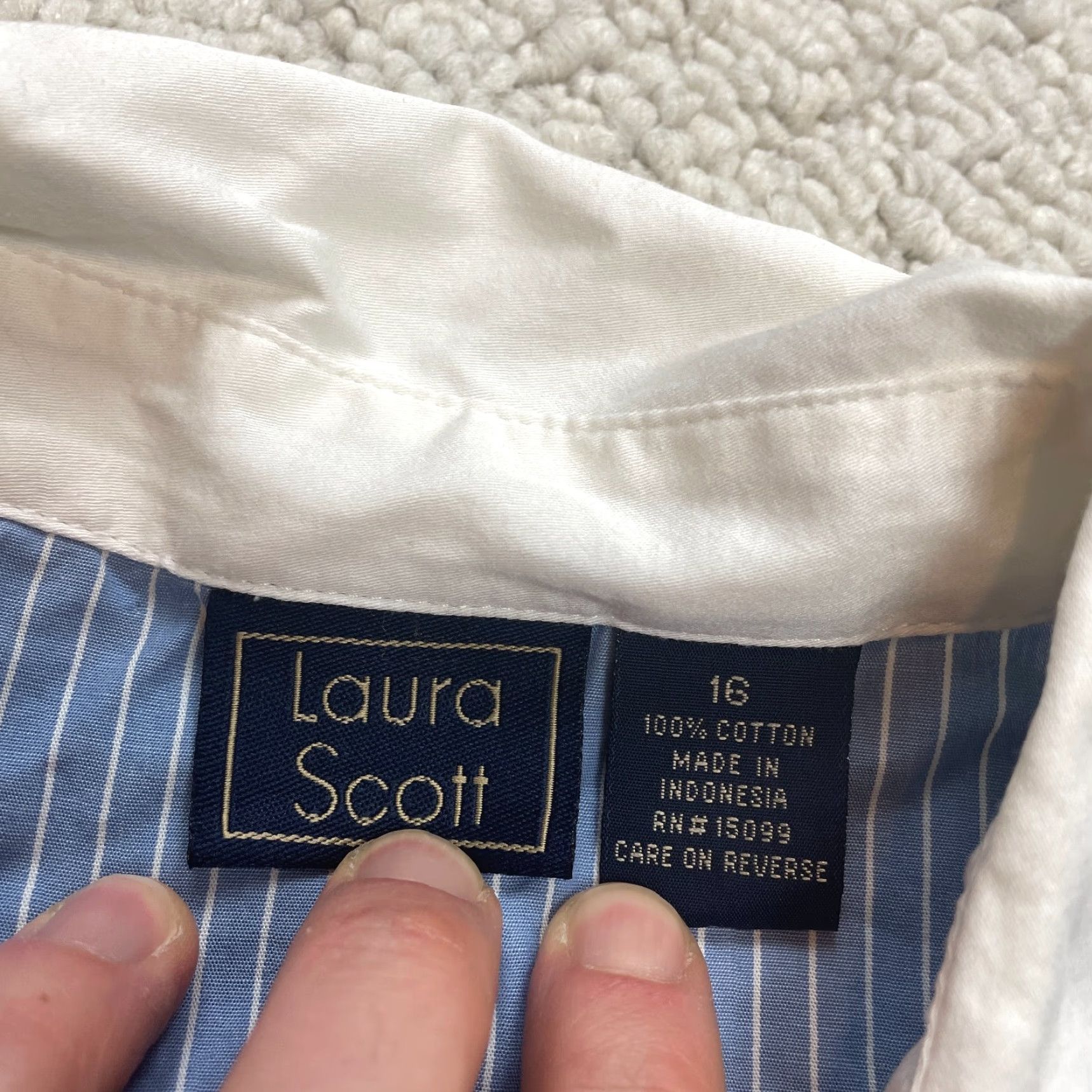 Vintage Laura Scott Blouse Shirt Womens 16 Blue Striped Business Work Office Top Ladies Size XXL / US 16-18 / IT 52-54 - 7 Thumbnail