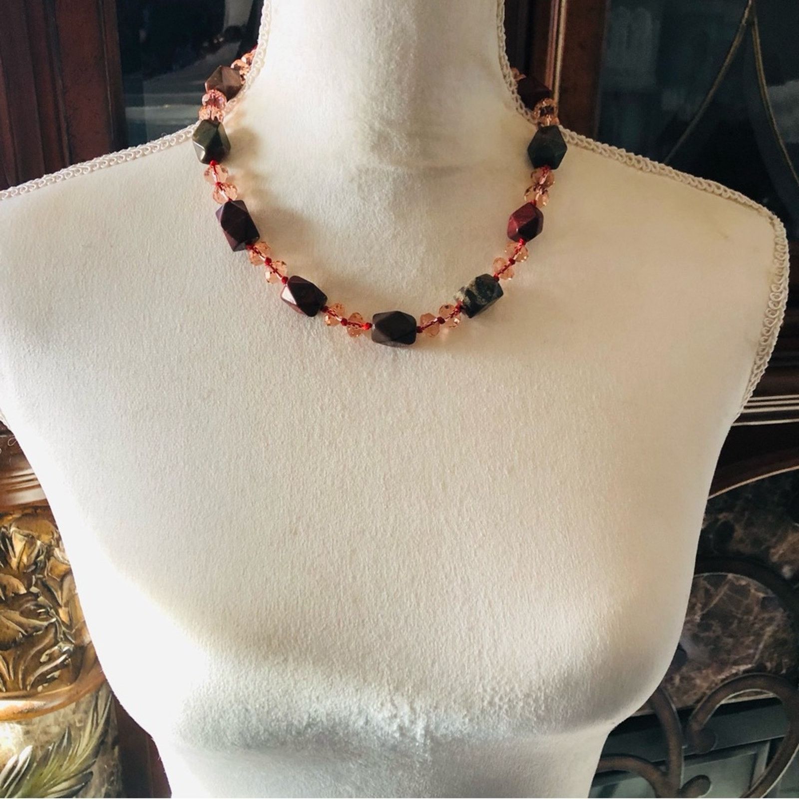 Handmade Handcrafted chunky genuine stone glass crystal necklace Size ONE SIZE - 5 Thumbnail