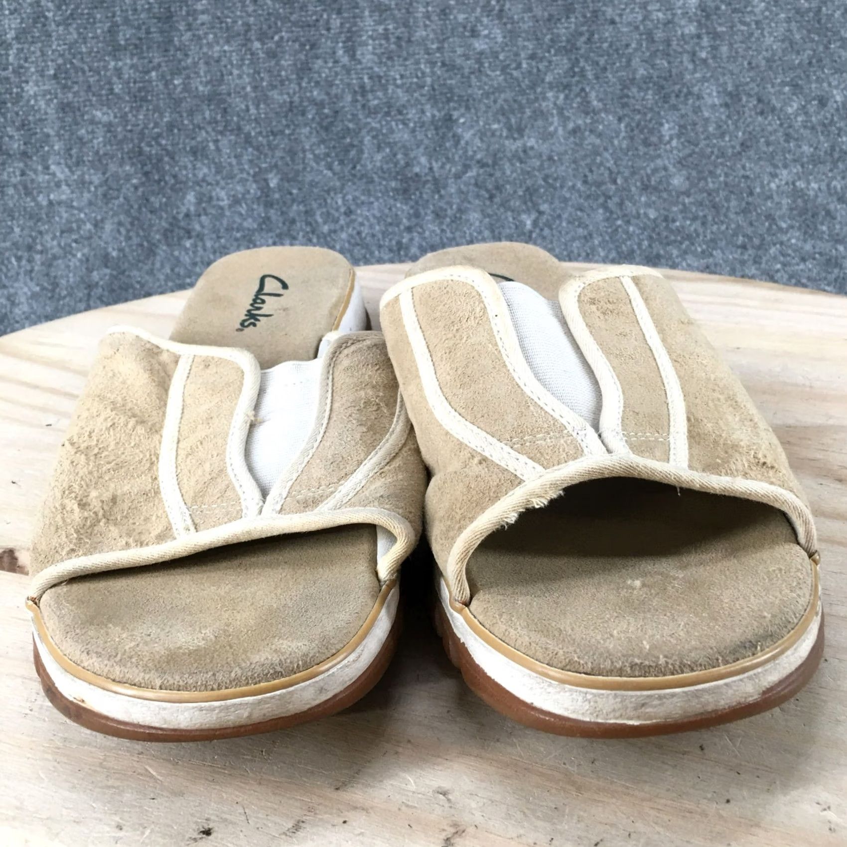 Clarks Clarks Sandals Womens 11 M Slip On Slides Beige Faux Suede Open Toe Wedge Casual Size US 11 / IT 41 - 4 Thumbnail
