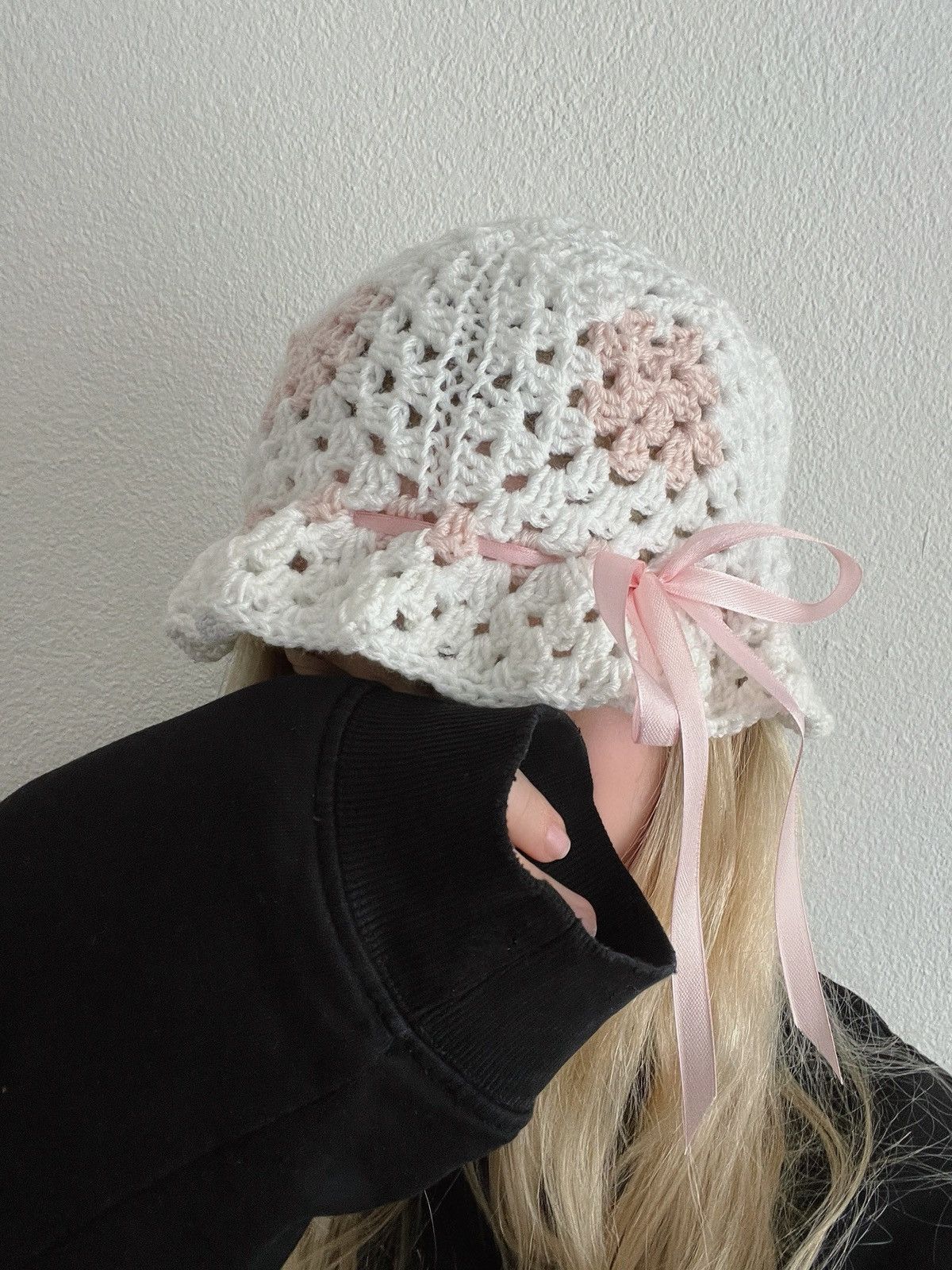 Handmade Soft Romantic Crochet Bonnet / bucket hat Size ONE SIZE - 1 Thumbnail