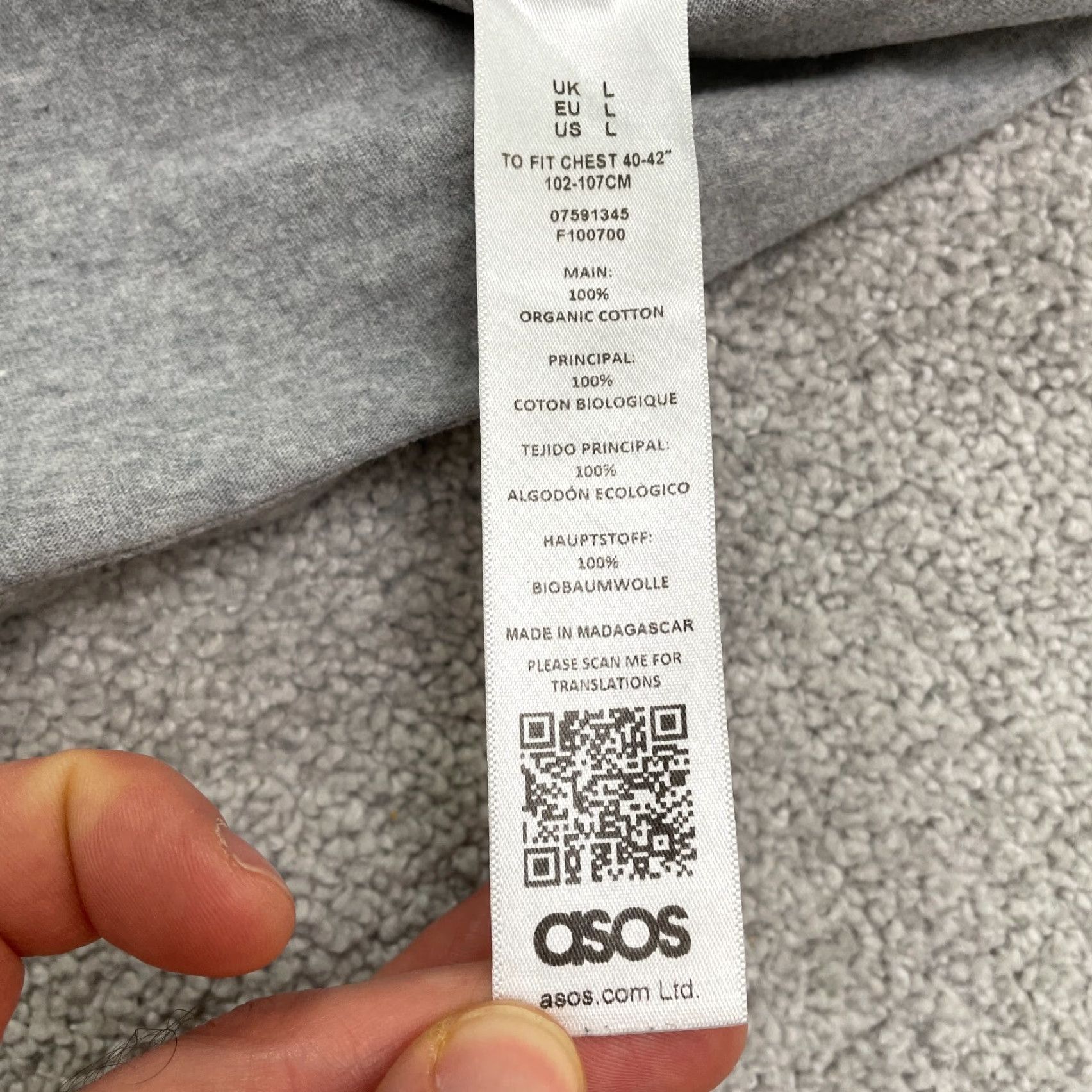 Asos ASOS Basic T-Shirt Unisex Large Gray Crew Neck Short Sleeve Casual Cotton Tee Size L / US 10 / IT 46 - 6 Thumbnail
