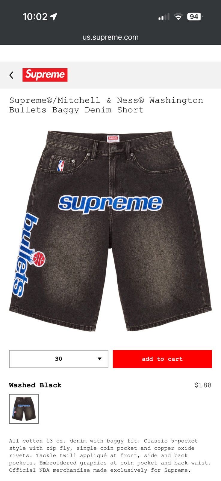 Supreme Supreme Mitchell & Ness Washington Bullets Shorts 34 Size US 34 / EU 50 - 1 Thumbnail