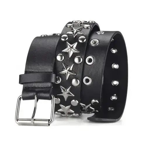Leather × Vintage Pentagram Riveted Buckle Belt Size ONE SIZE - 2 Thumbnail