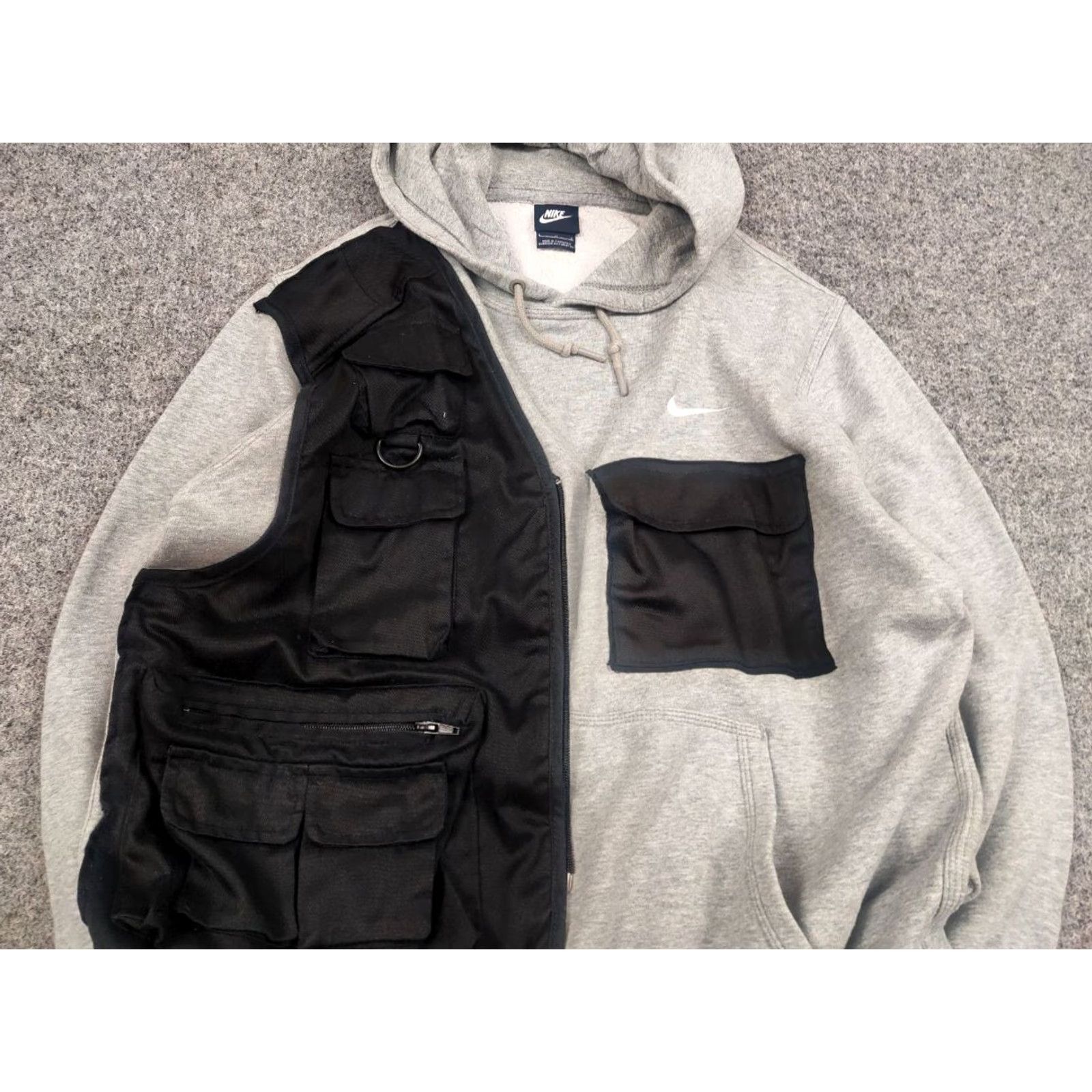 Nike VINTAGE Nike Hoodie Shirt Mens L Gray Oversized 90s Y2K Cargo Pocket Zip Vest Crew Neck Sleeveless Front Logo Size US L / EU 52-54 / 3 - 4 Thumbnail