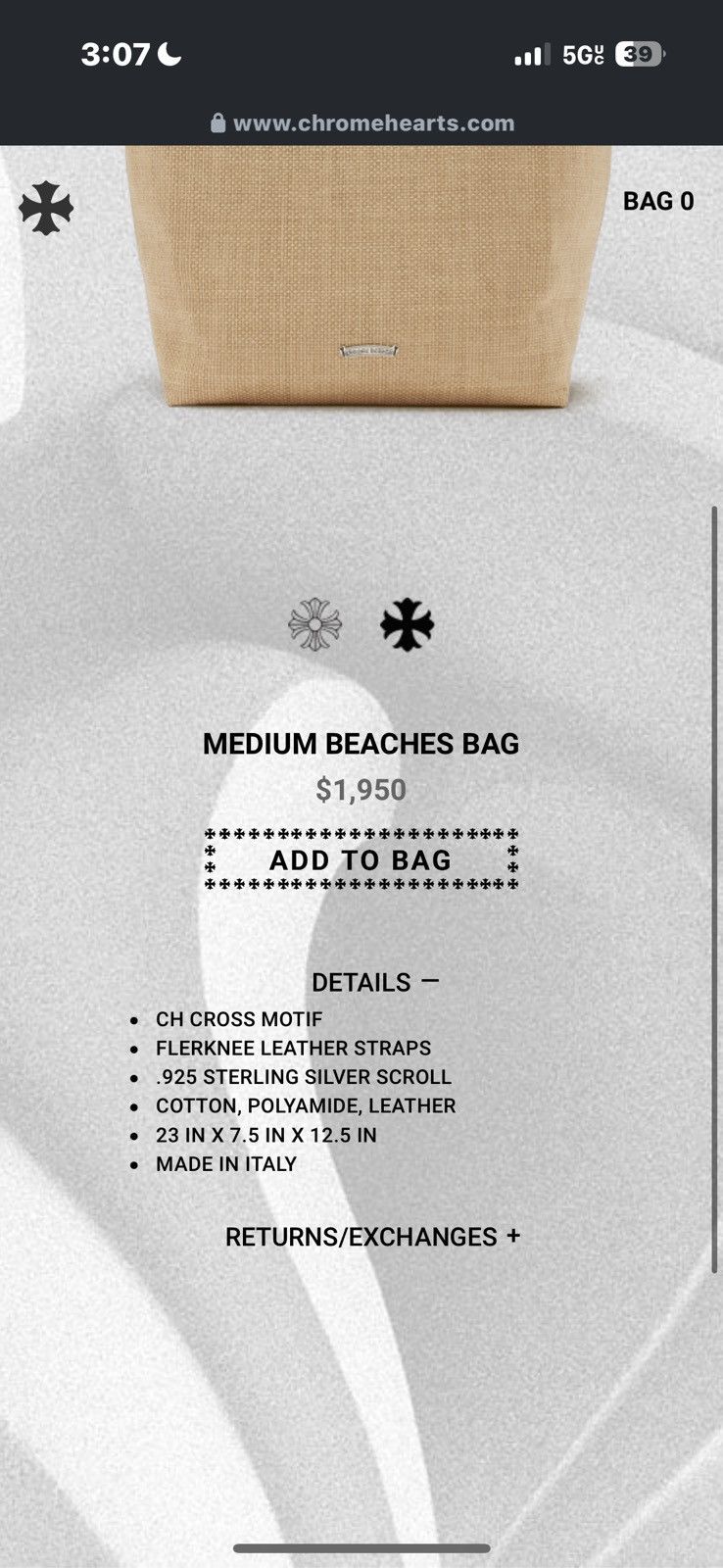 Chrome Hearts Chrome hearts baby fat cross beach bag Size ONE SIZE - 3 Thumbnail