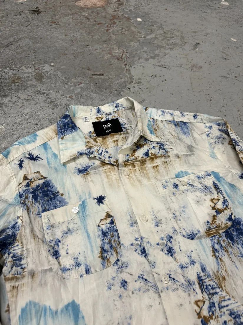 Dolce & Gabbana × Vintage 1990s Dolce & Gabbana White & Blue Abstract Nature Shirt Size US S / EU 44-46 / 1 - 6 Thumbnail
