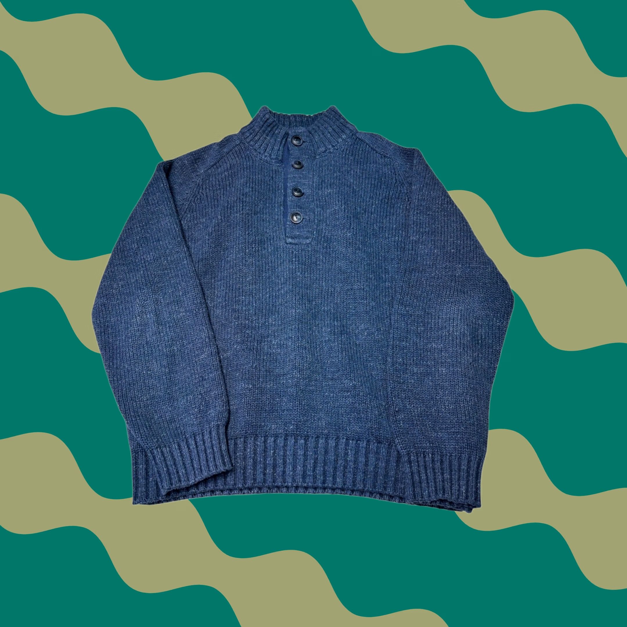 Vintage L.L. Bean Mens Large Blue Cotton Mock Neck Button Pullover Sweater Casual Henley Classic Vintage? Size US L / EU 52-54 / 3 - 1 Thumbnail