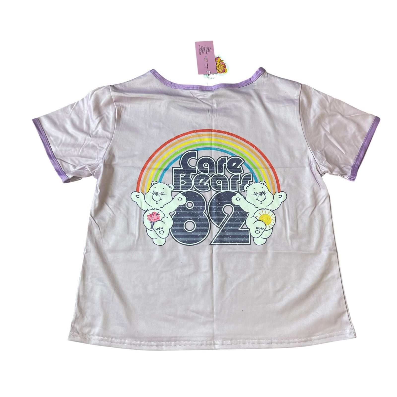 Shein Care Bear Purple Good Vibes Rainbow Short Sleeve Silky Shirt Size S / US 4 / IT 40 - 3 Thumbnail
