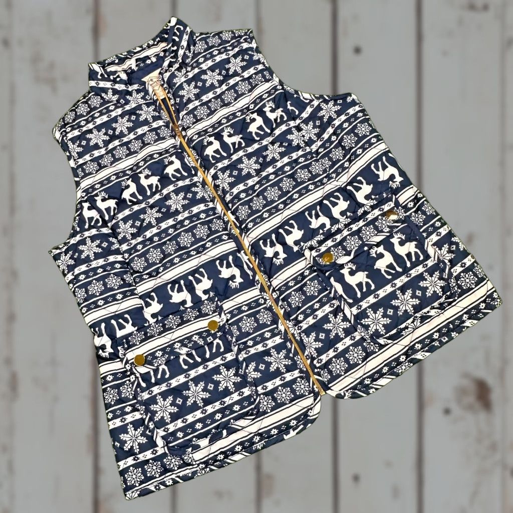 Vintage St Johns Bay Winter Vest Womens Large Deer Snowflake Full Zip AOP Size L / US 10 / IT 46 - 1 Thumbnail
