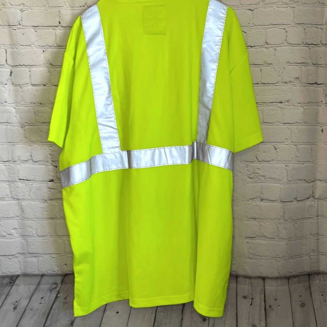 Vintage Tri-Mountain Men’s Lime Green Safety Shirt 3XL Short Sleeve T-Shirt ANSI/ISEA 107-2010 Style 222 Class 2 Level 2, Front Pocket, Big & Tall Mens Shirt Size US XXL / EU 58 / 5 - 4 Thumbnail