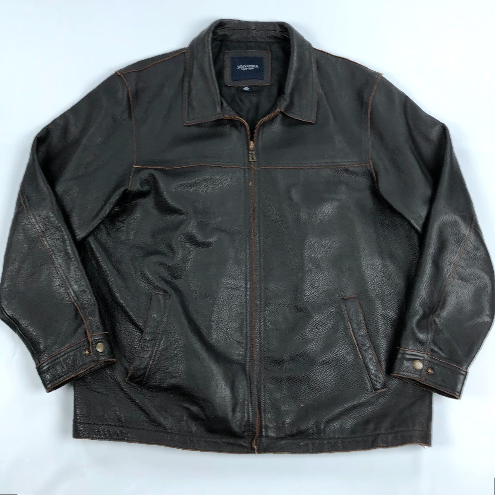 Vintage VINTAGE Sonoma Leather Jacket Mens XL Brown Distressed Bomber Jacket Winter Fall Spring Leather Zip Zipper Mens Size US XL / EU 56 / 4 - 2 Thumbnail