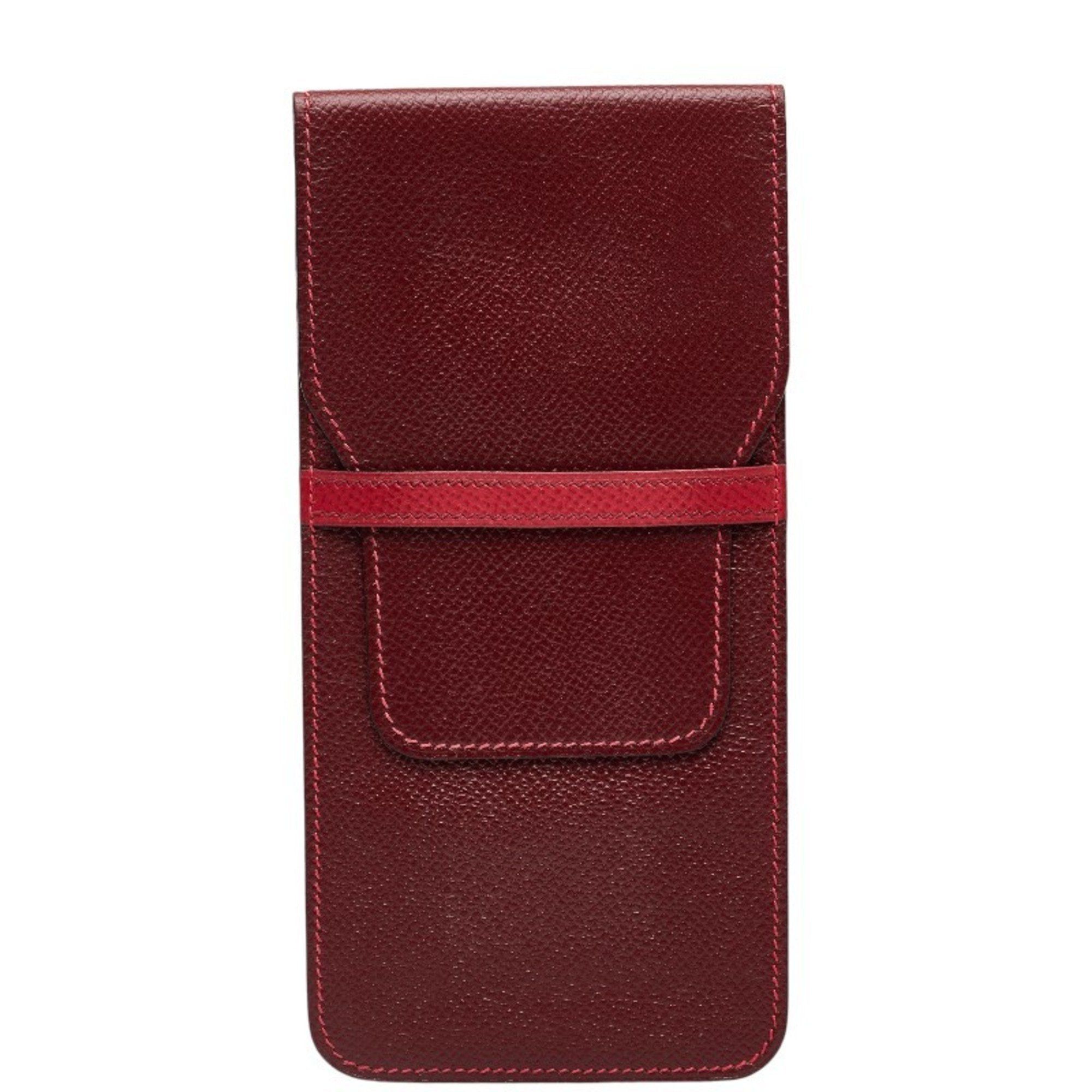 image of Hermes Pencil Case Red Leather Women's