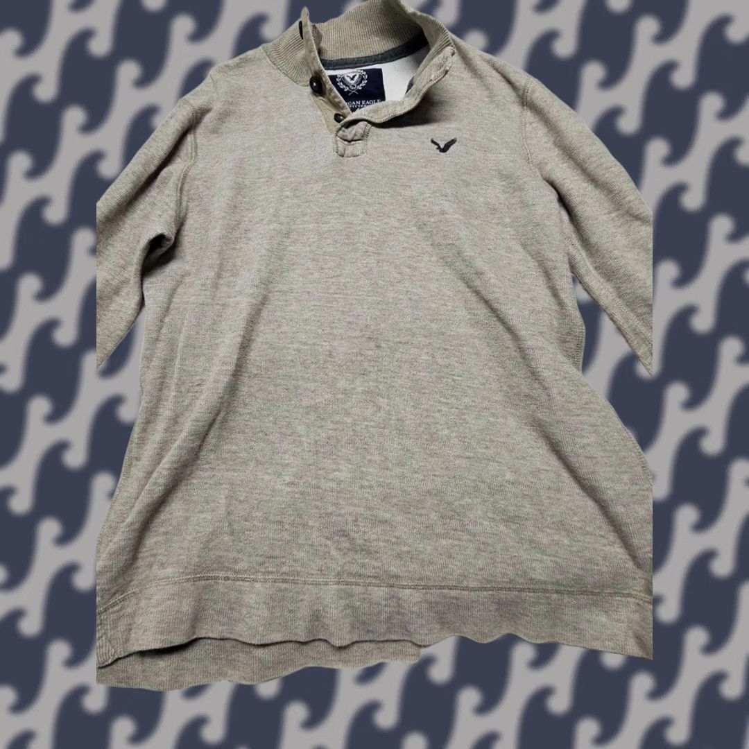 American Eagle Outfitters American Eagle Pullover Men's Large Heather Gray Relaxed Fit Mock Neck Size US L / EU 52-54 / 3 - 1 Thumbnail