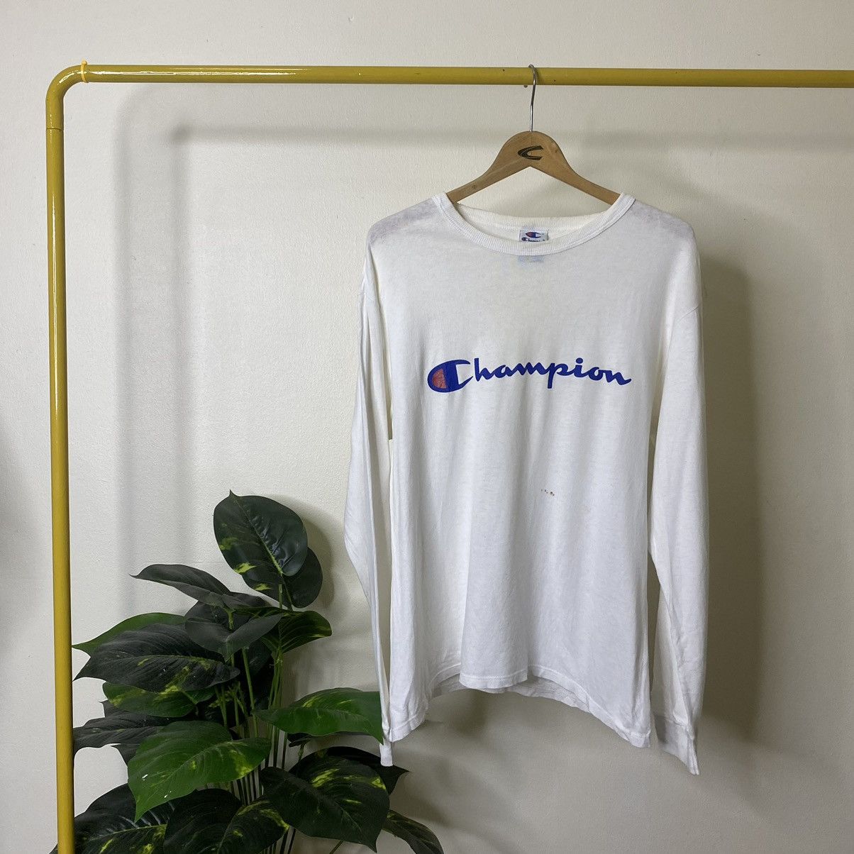 Champion × Vintage 1990s Champion Spell Out LS T Shirt Made in USA Size US M / EU 48-50 / 2 - 1 Thumbnail