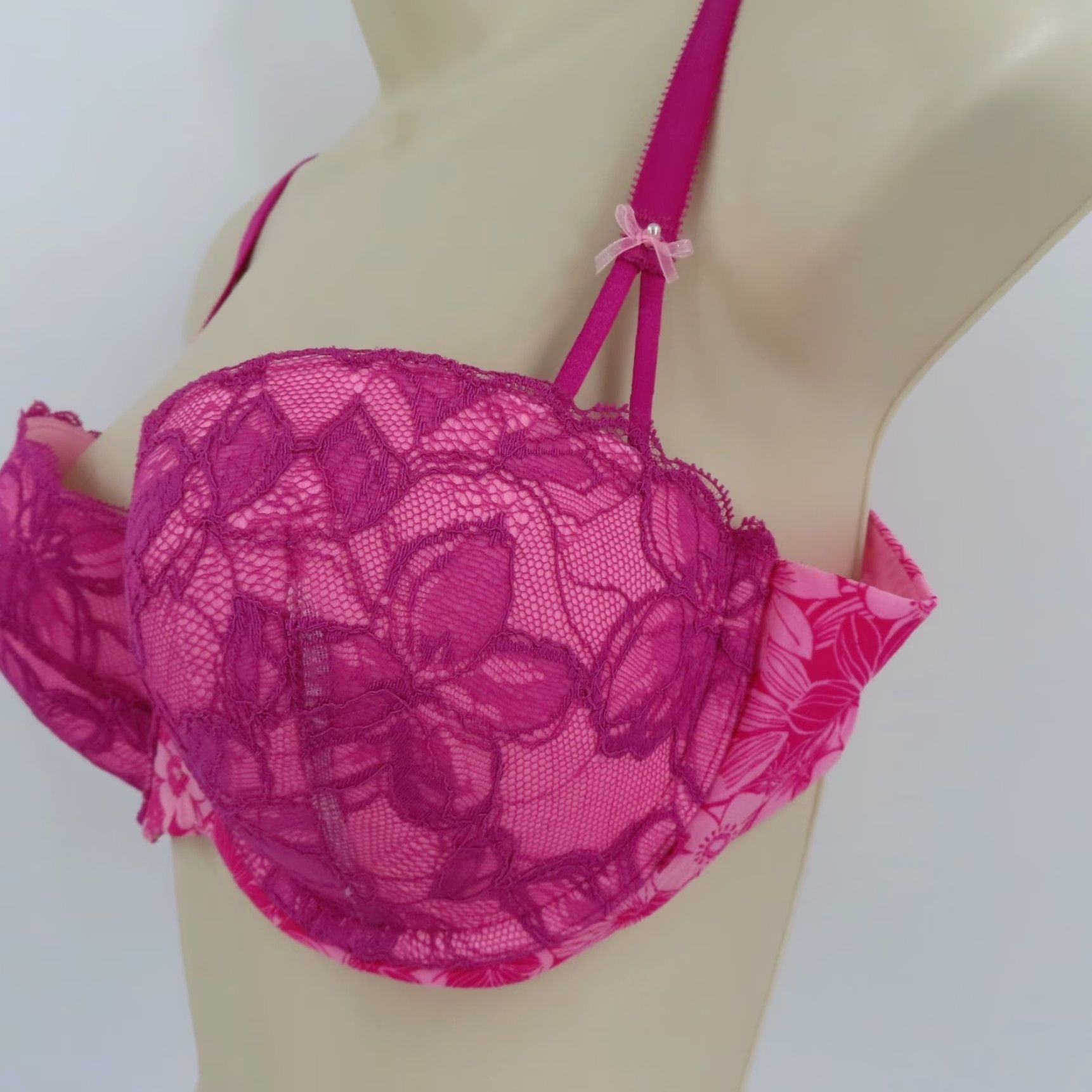 Victoria's Secret Victoria's Secret Balconet Bra 36C Pink Floral Lace Padded Underwire Bow Womens Size ONE SIZE - 4 Thumbnail