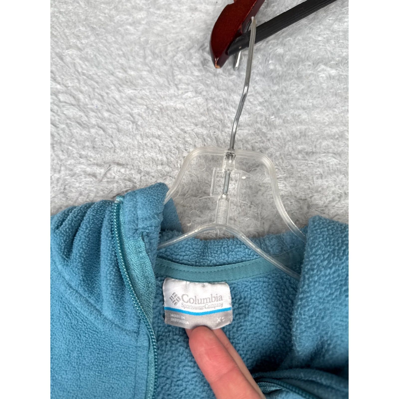 Vintage Columbia Jacket Women XS Blue Full Zip Hooded Pockets Lightweight Fleece Polyester Casual Outdoor College Logo Modern Jacket Size XS / US 0-2 / IT 36-38 - 7 Thumbnail
