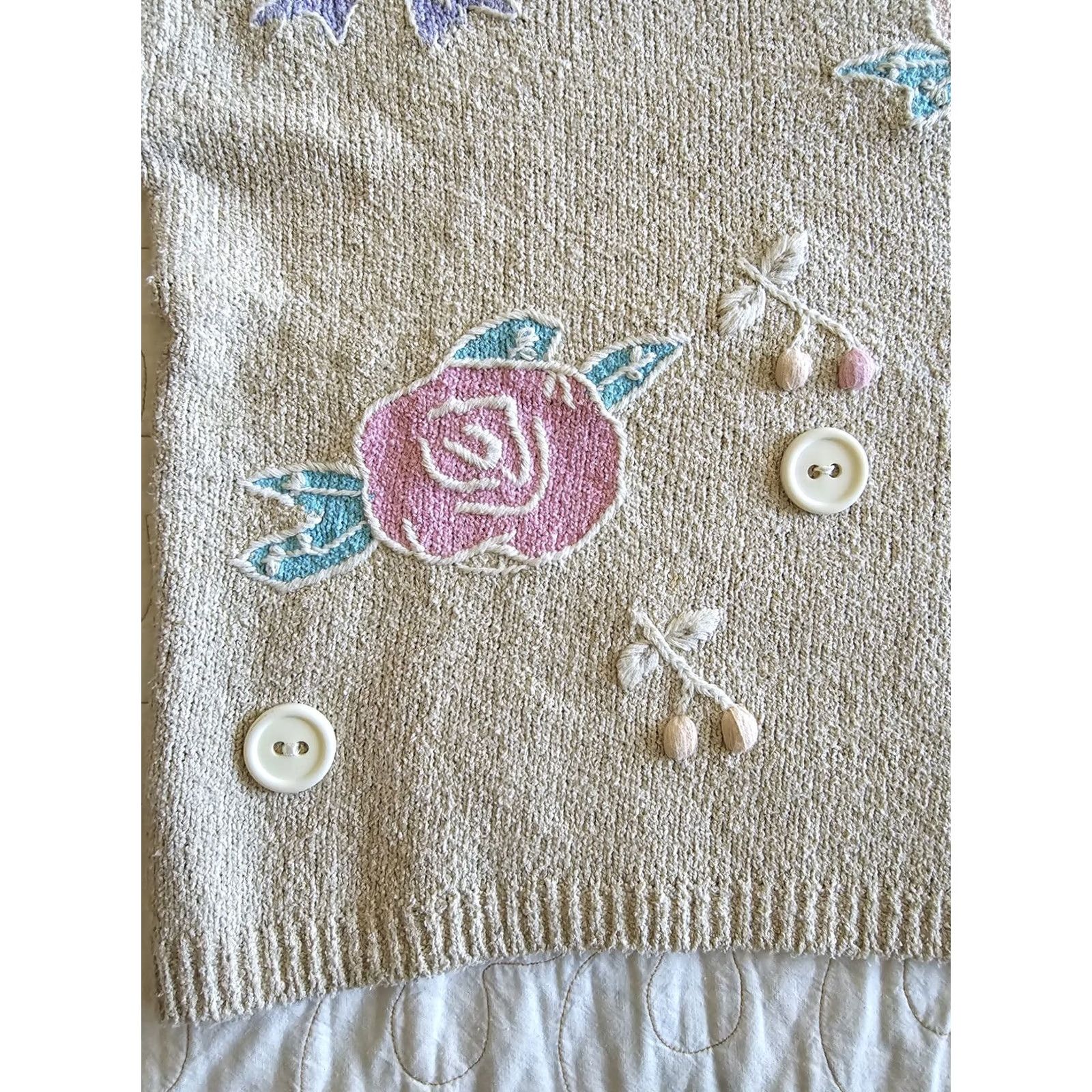 Vintage VINTAGE CHAUS Cottagecore Sweater Womens Medium Large Beige 1980s 90s Fairycore Arts & Crafts Cotton Blend Size M / US 6-8 / IT 42-44 - 3 Thumbnail