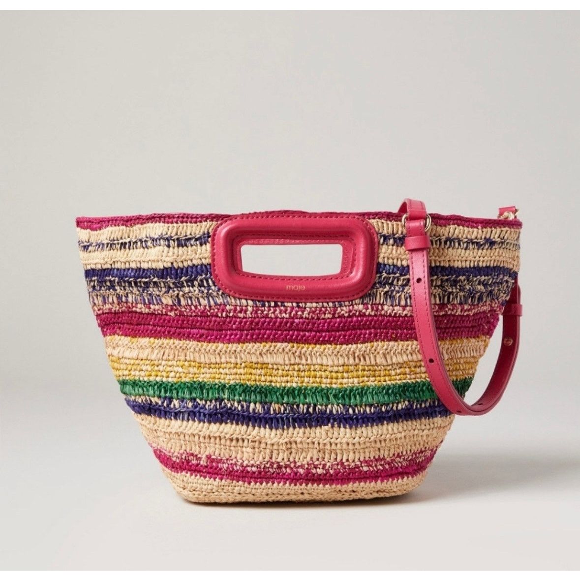 Maje NEW NWT MAJE M Mini Striped Raffia Basket Bag Fuschia Size ONE SIZE - 1 Thumbnail