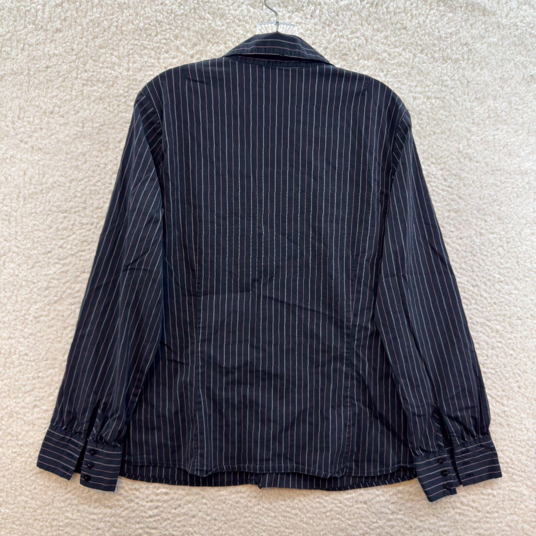 Old Navy VINTAGE Old Navy Y2K Button Up Top Blouse XL Black Pinstripe Corpcore Office Fairy Grunge Shirt Womens Size XL / US 12-14 / IT 48-50 - 3 Thumbnail