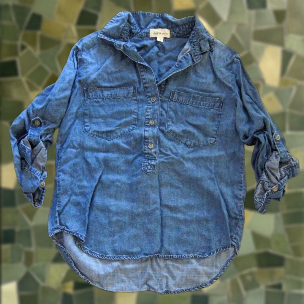 Denime Cloth & Stone 100% Tencel Blue Denim Long Sleeve Blouse Women's Size Small Size S / US 4 / IT 40 - 1 Thumbnail