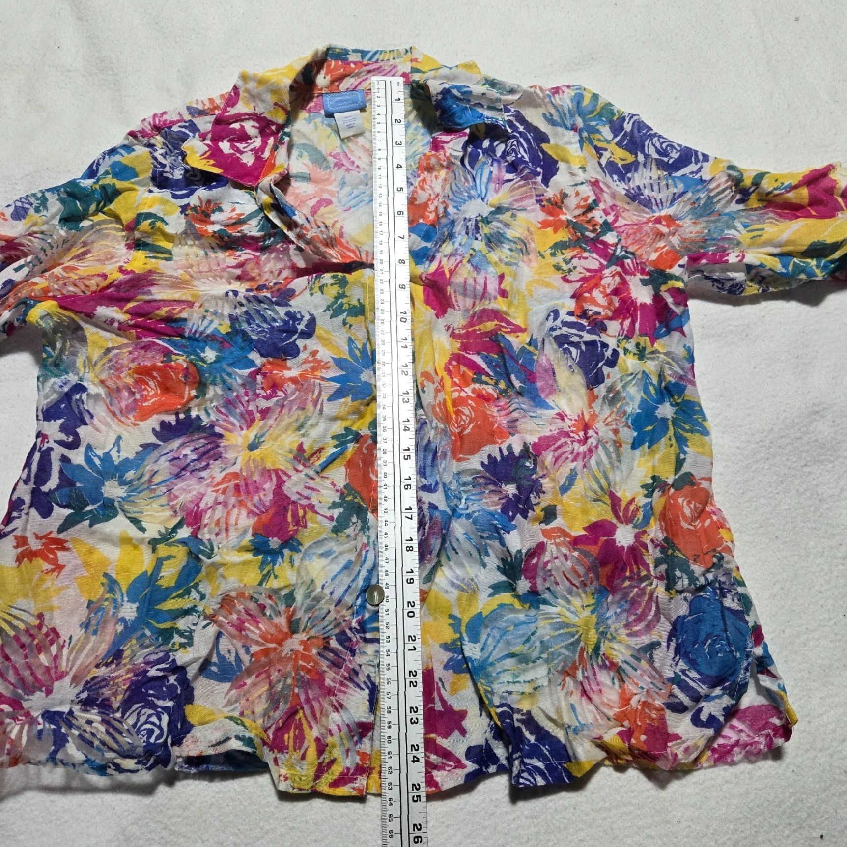 Vintage LARK LANE Shirt Button-Up Floral Sheer 3/4 Sleeve Adult Women 16W Yellow Floral 90s/Flower Theme Mens Womens Girls? Size XXL / US 16-18 / IT 52-54 - 7 Thumbnail