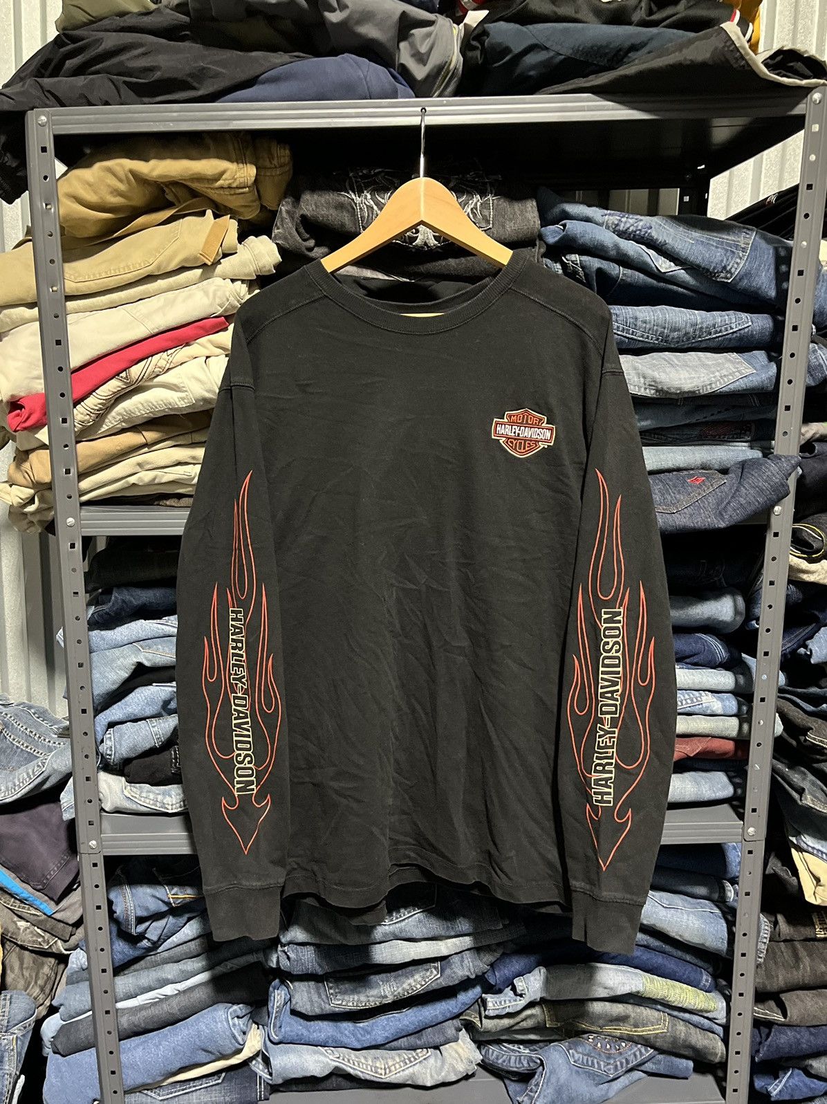 Harley Davidson × JNCO × Vintage CRAZY Y2K HARLEY DAVIDSON FLAME LOGO LONGSLEEVE TEE SHIRT Size US XL / EU 56 / 4 - 1 Thumbnail