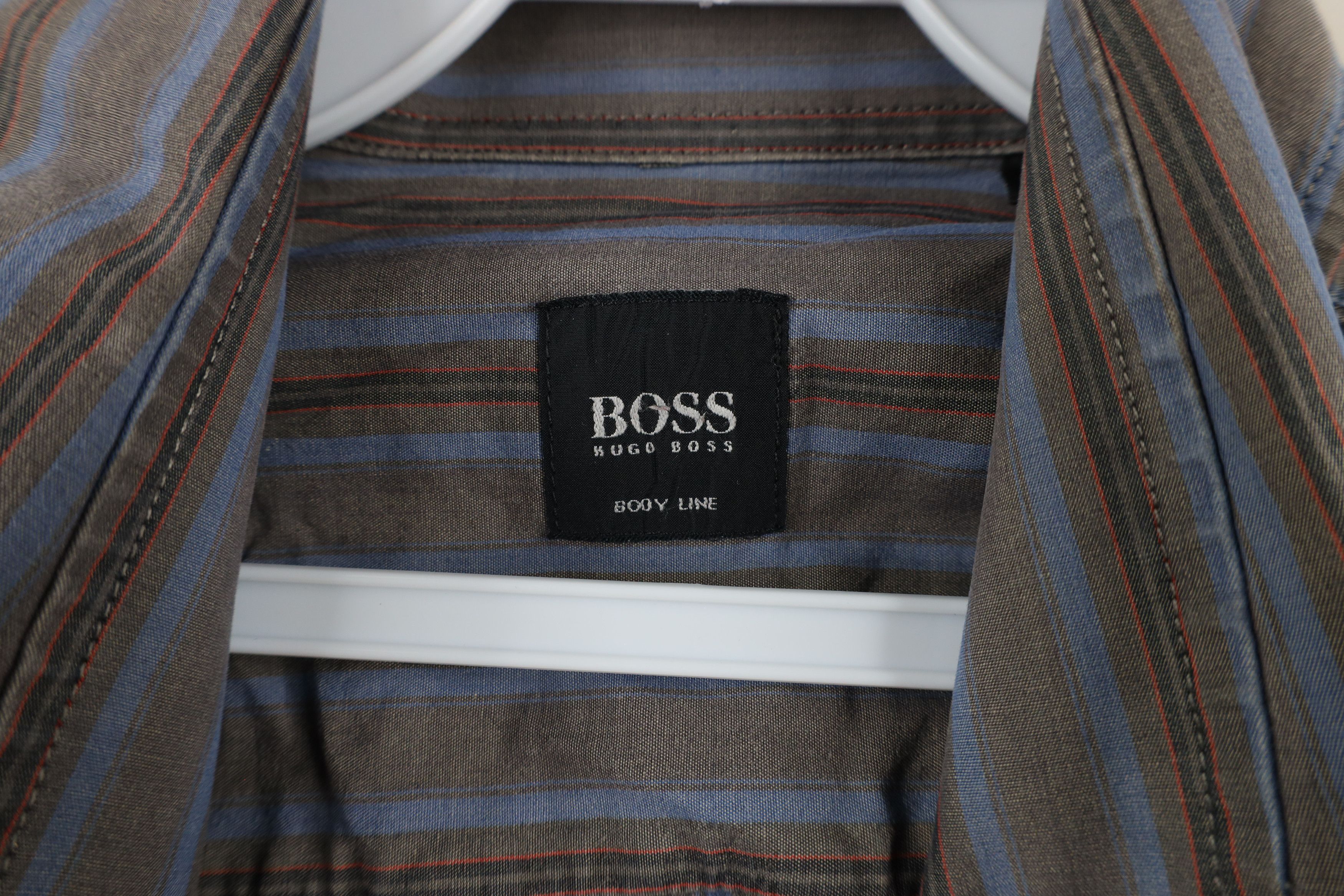 Hugo Boss × Vintage Hugo Boss Bodyline Striped Collared Button Shirt Cotton Size US L / EU 52-54 / 3 - 5 Thumbnail