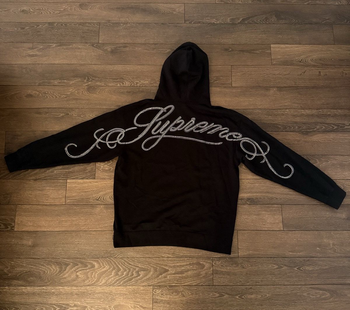 Supreme Rhinestone Script Hoodie | Grailed