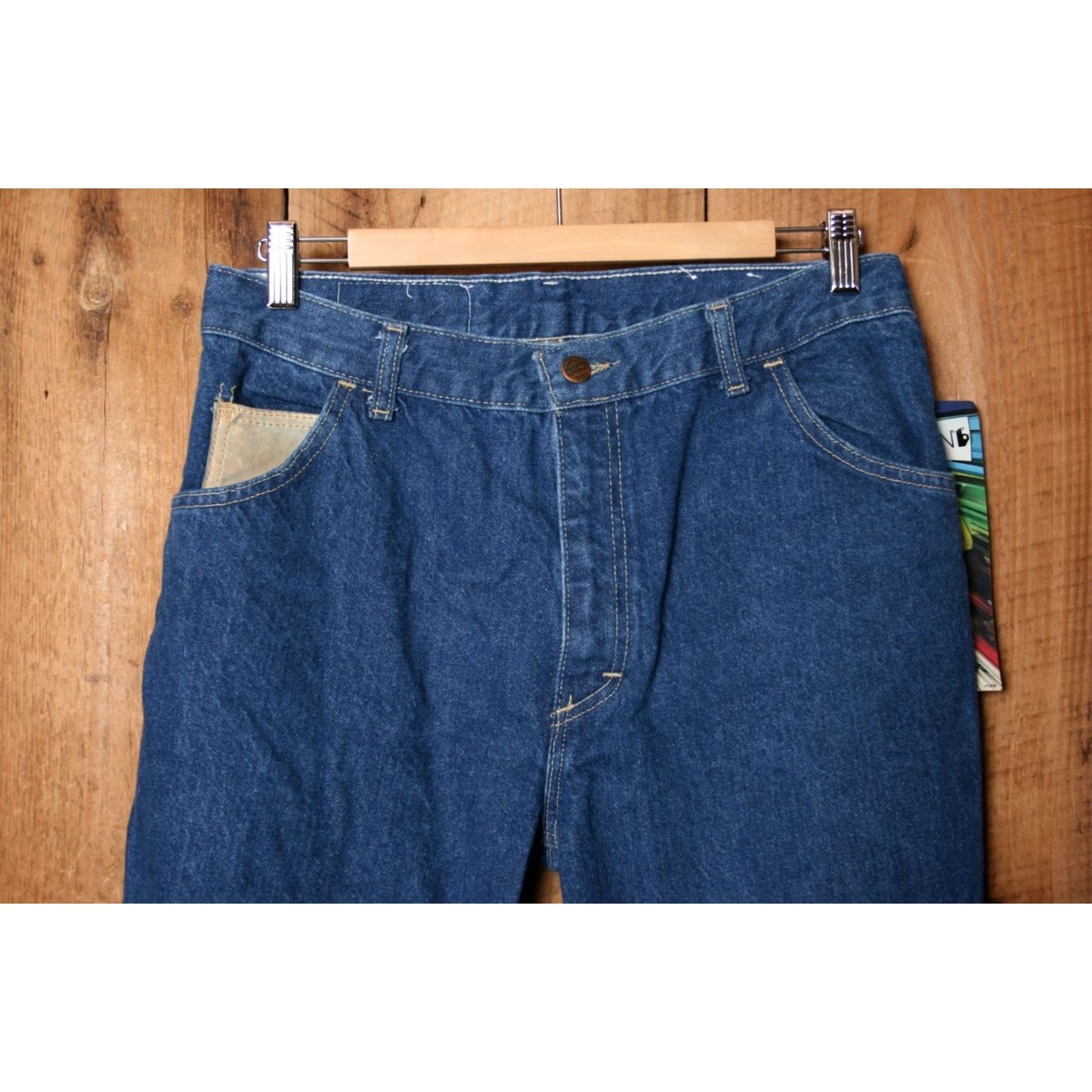 Vintage VINTAGE Sasson Jeans Main Selling Point Leather Trim Sz. 33x34 Blue Denim Cotton Leather 80s Men Leathernecks Tapered Inseam 34 Rise 11.5 Gift? Size US 30 / EU 46 - 2 Thumbnail