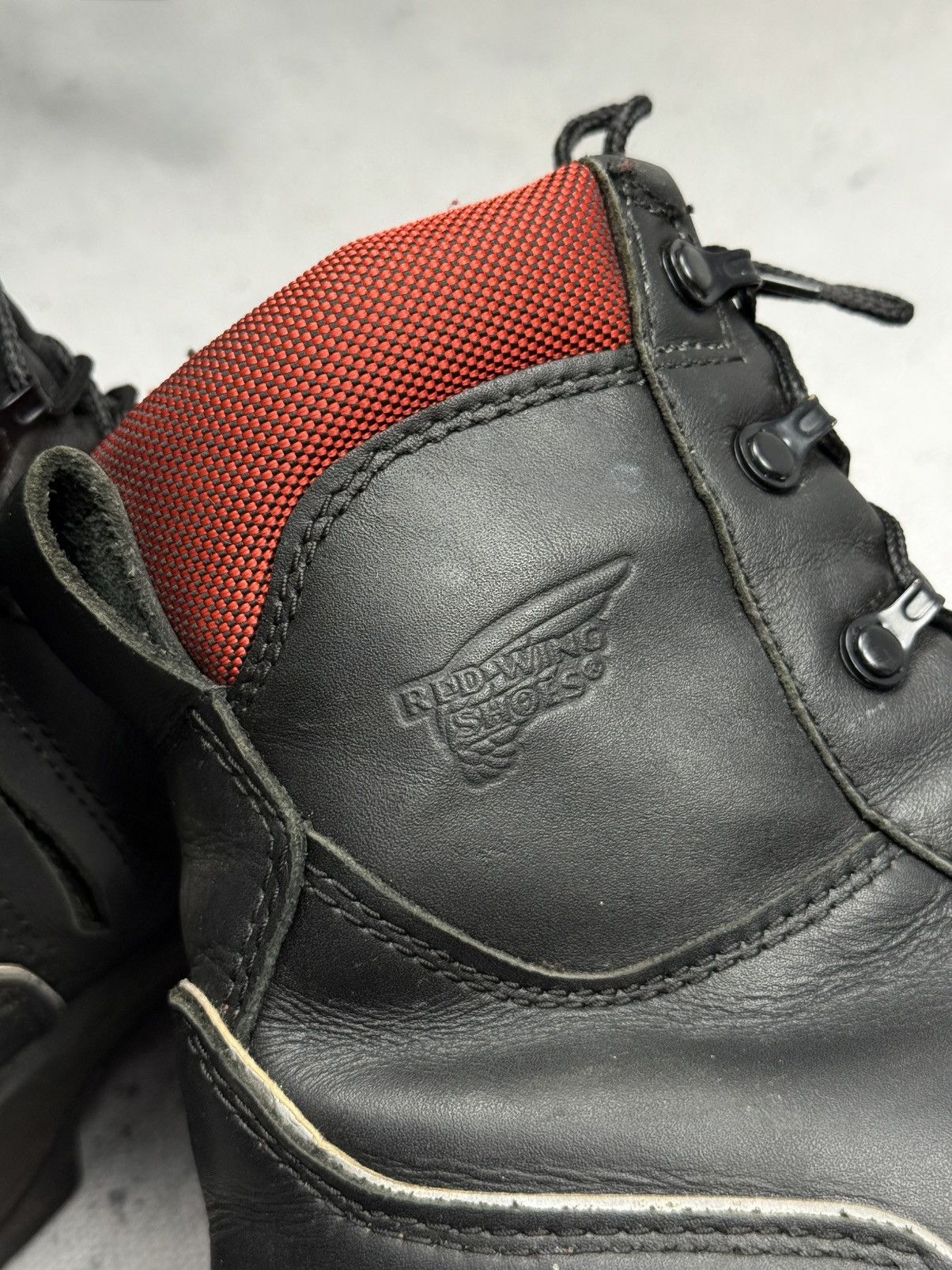 Red Wing Red Wing Black Leather Work Boots With Red Mesh Collar Rare Size US 11 / EU 44 - 4 Thumbnail